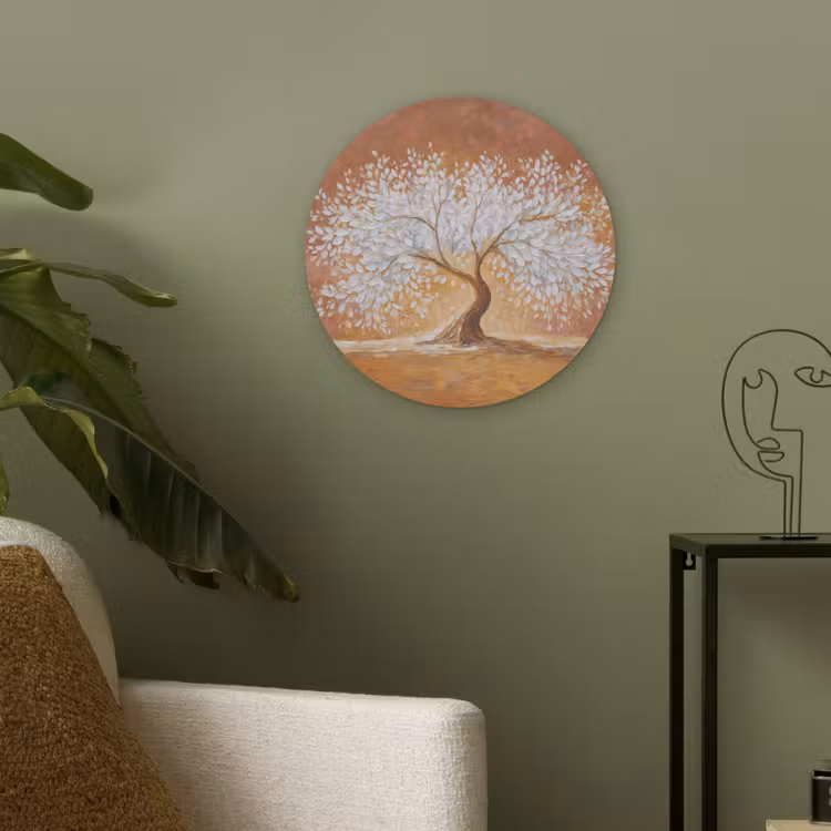 Abstract - Boom - Wit - Bladeren Akoestische PET Vilt - Rond klein -sfeer2