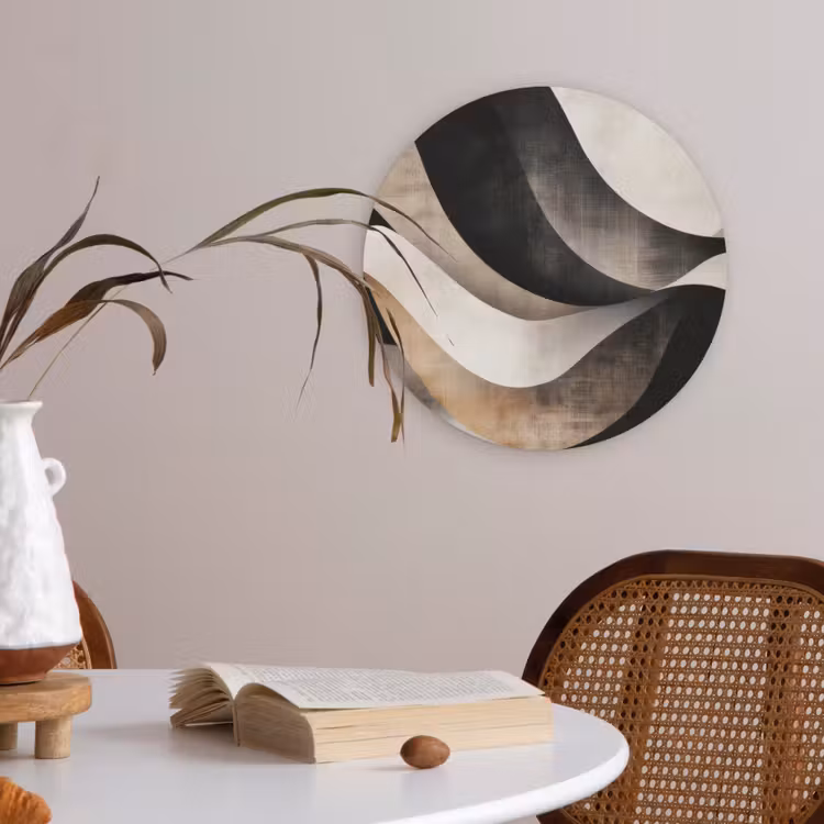 Abstract - Golven - Zwart - Verweerd Akoestische PET Vilt - Rond klein -sfeer3