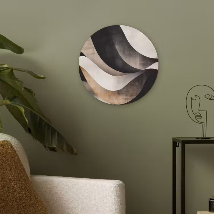 Abstract - Golven - Zwart - Verweerd Akoestische PET Vilt - Rond klein -sfeer2