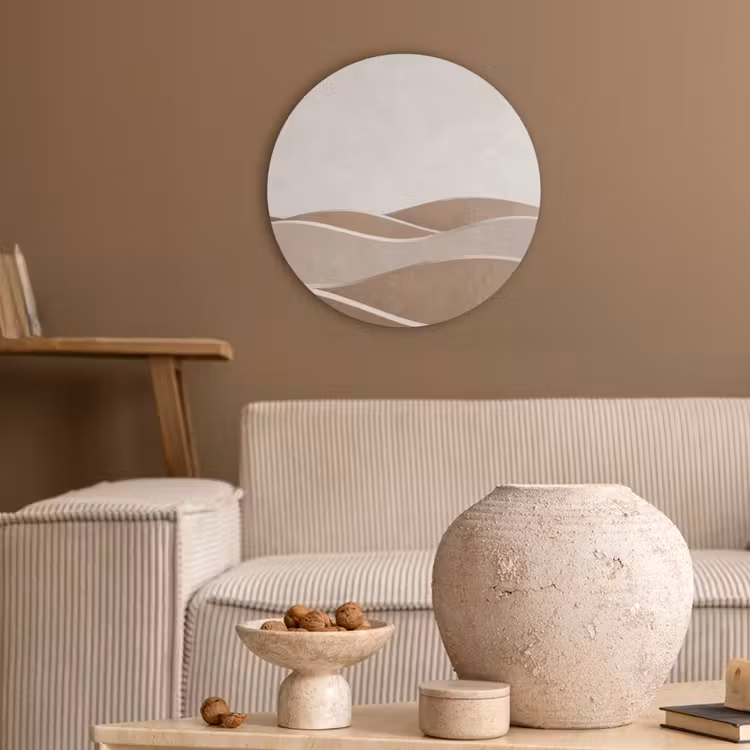 Abstract - Golven - Modern - Beige Akoestische PET Vilt - Rond klein -sfeer1