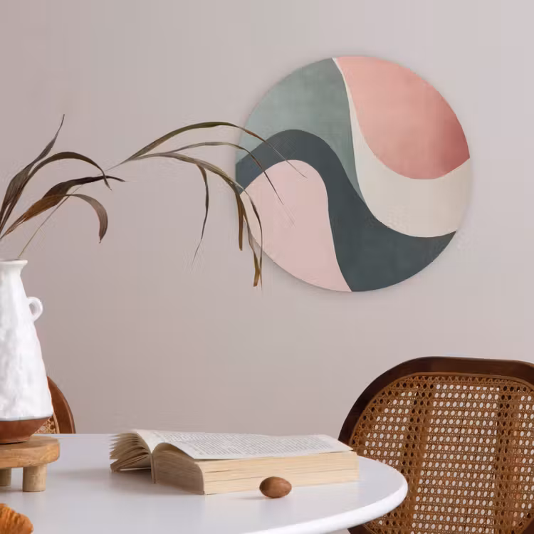 Abstract - Golven - Sierlijk - Roze Akoestische PET Vilt - Rond klein -sfeer3