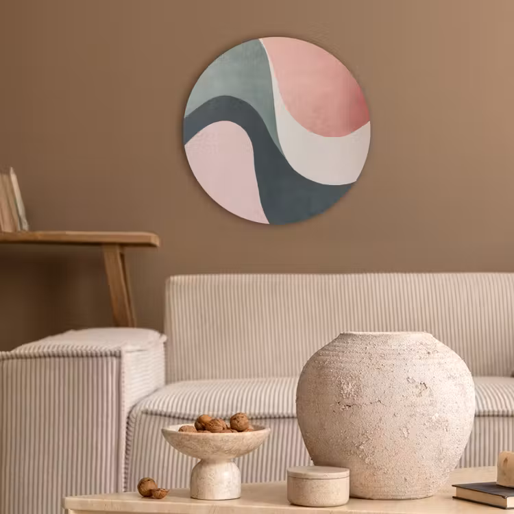 Abstract - Golven - Sierlijk - Roze Akoestische PET Vilt - Rond klein -sfeer1
