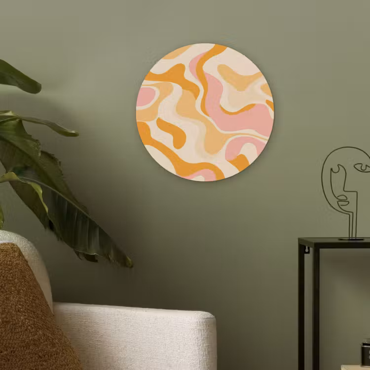 Abstract - Golvend - Oranje Akoestische PET Vilt - Rond klein -sfeer2