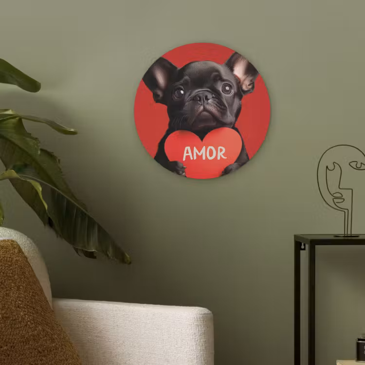 Amor - Hond - Hartje - Rood Akoestische PET Vilt - Rond klein -sfeer2