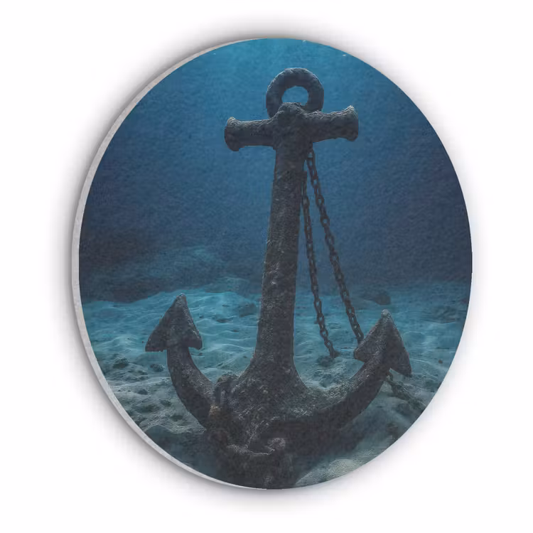 Anker - Ijzer - Zeebodem - Zand Akoestische PET Vilt - Rond klein -3d