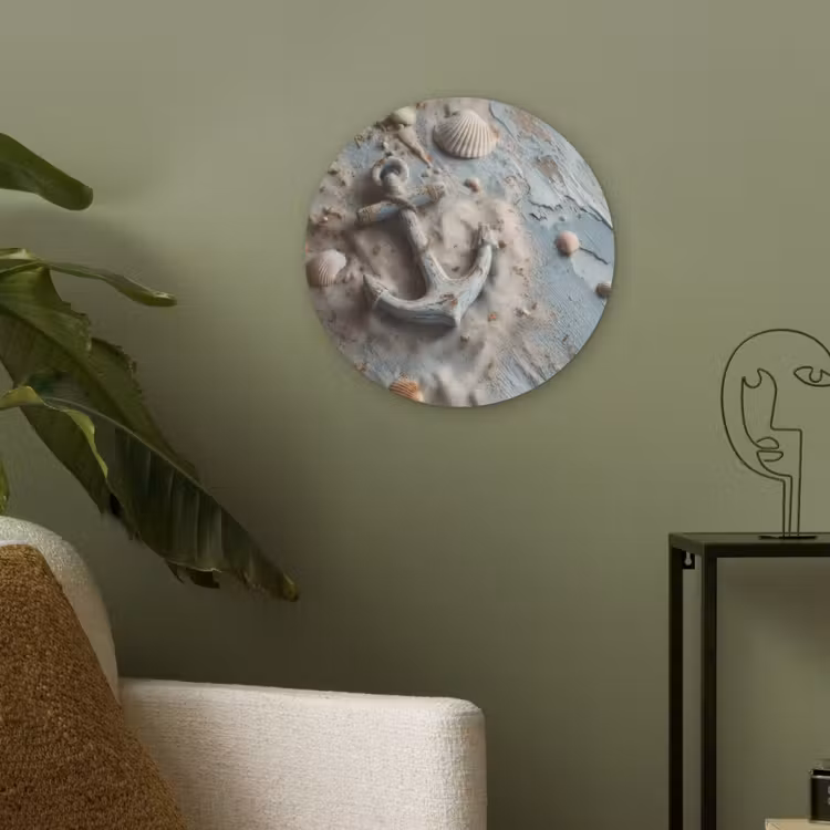 Anker - Hout - Schelpen - Zand Akoestische PET Vilt - Rond klein -sfeer2