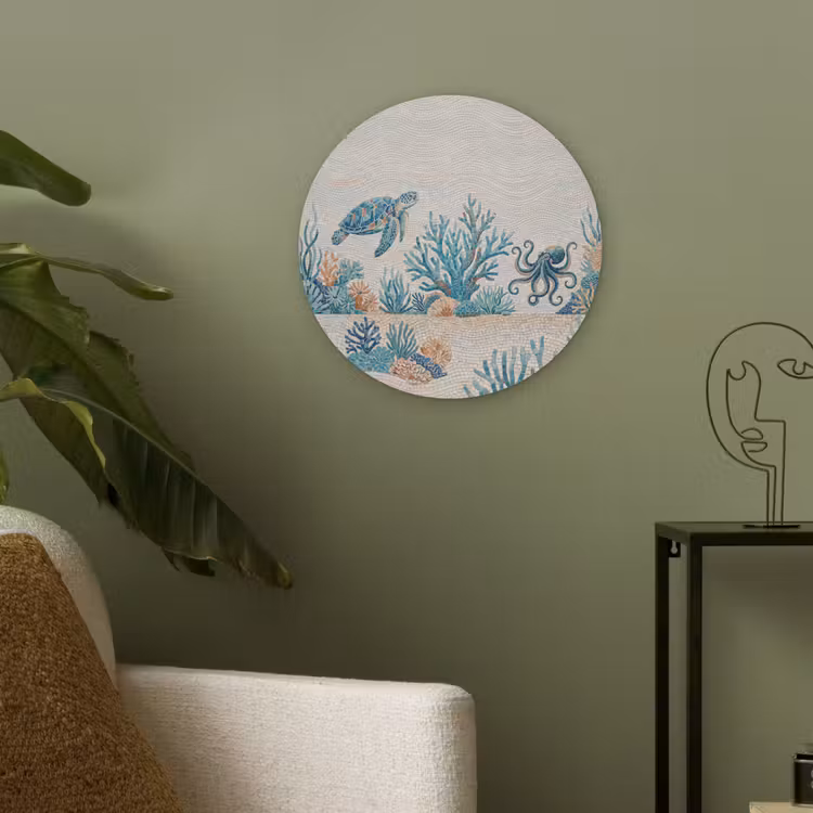 Dieren - Onderwater - Natuur - Mozaïek - Blauw Akoestische PET Vilt - Rond klein -sfeer2