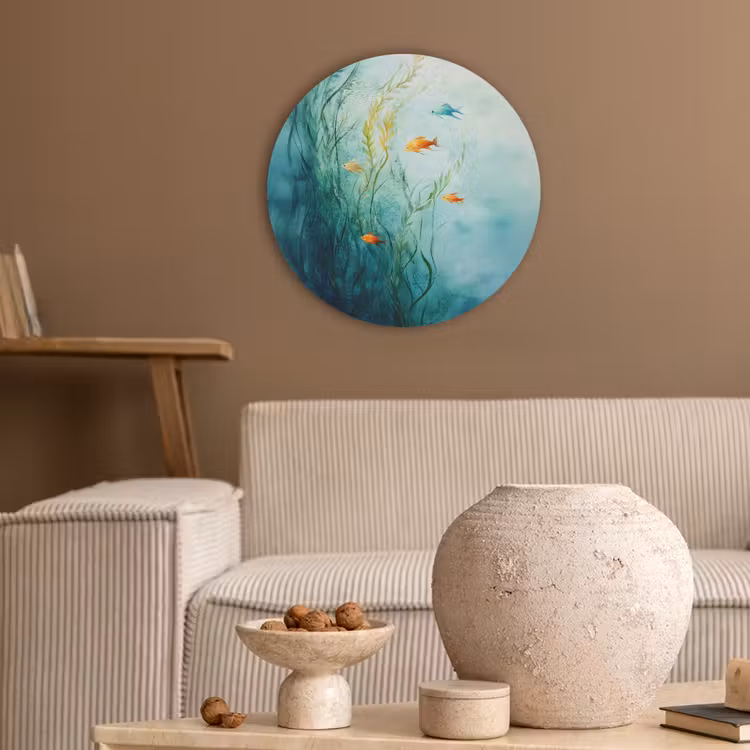 Waterplanten - Vissen - Kleurrijk - Water Akoestische PET Vilt - Rond klein -sfeer1