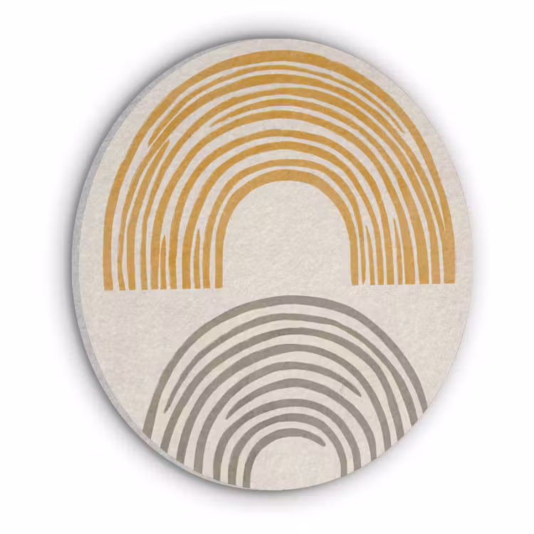 Bogen - Lijnen - Oranje - Minimalistisch Akoestische PET Vilt - Rond klein -3d