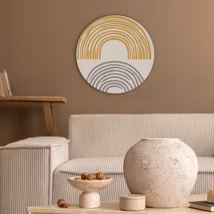 Bogen - Lijnen - Oranje - Minimalistisch Akoestische PET Vilt - Rond klein -sfeer1
