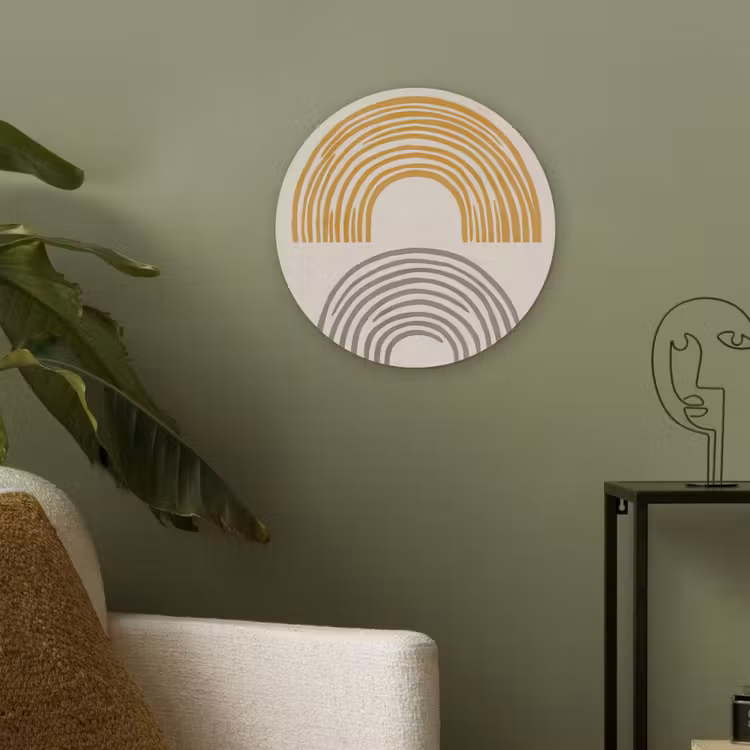 Bogen - Lijnen - Oranje - Minimalistisch Akoestische PET Vilt - Rond klein -sfeer2
