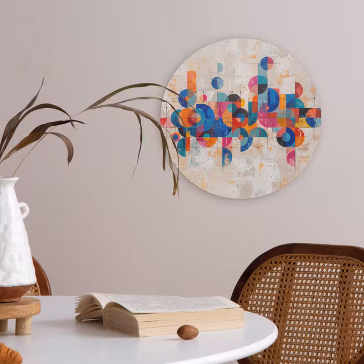 Kunst - Geometrisch - Abstract - Kleurrijk Akoestische PET Vilt - Rond klein -sfeer3