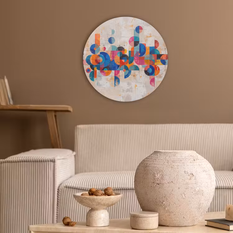 Kunst - Geometrisch - Abstract - Kleurrijk Akoestische PET Vilt - Rond klein -sfeer1