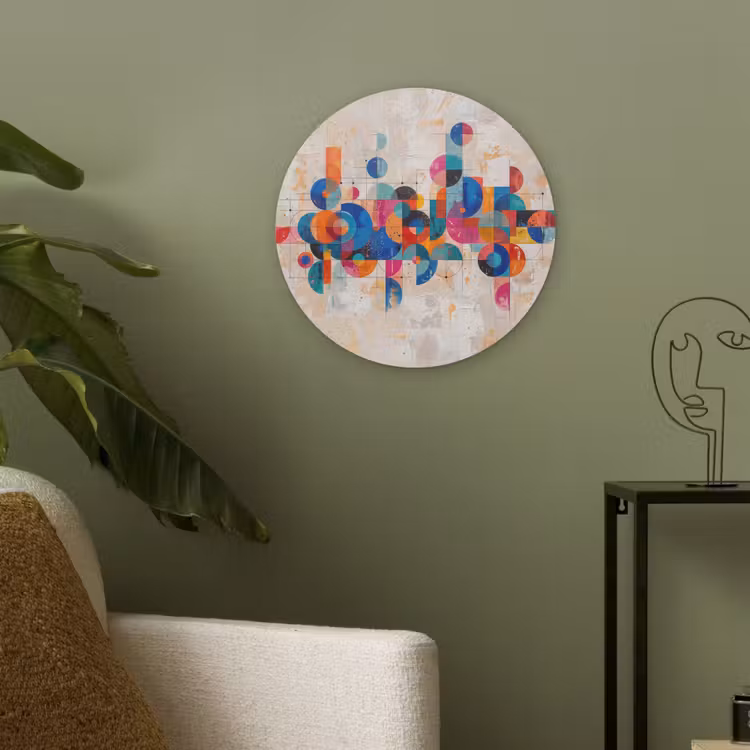 Kunst - Geometrisch - Abstract - Kleurrijk Akoestische PET Vilt - Rond klein -sfeer2