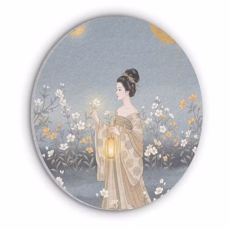 Aziatisch - Vrouw - Kimono Akoestische PET Vilt - Rond klein -3d