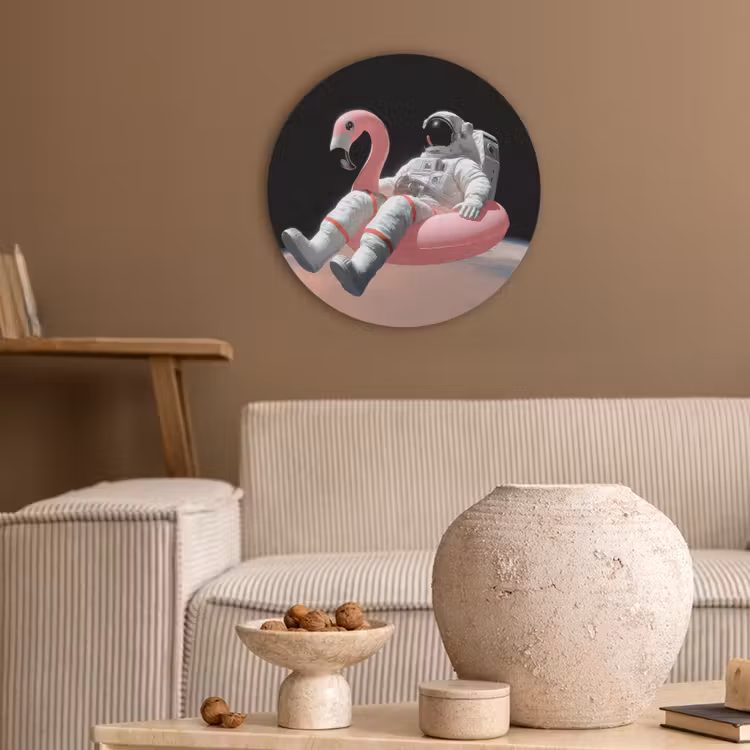 Astronaut - Flamingo - Zwemband - Roze Akoestische PET Vilt - Rond klein -sfeer1