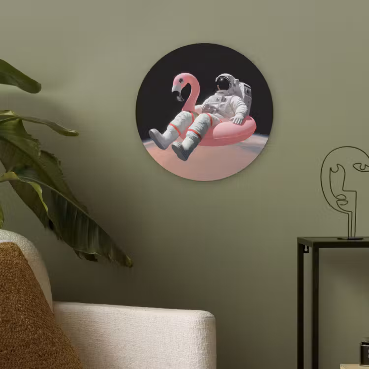 Astronaut - Flamingo - Zwemband - Roze Akoestische PET Vilt - Rond klein -sfeer2