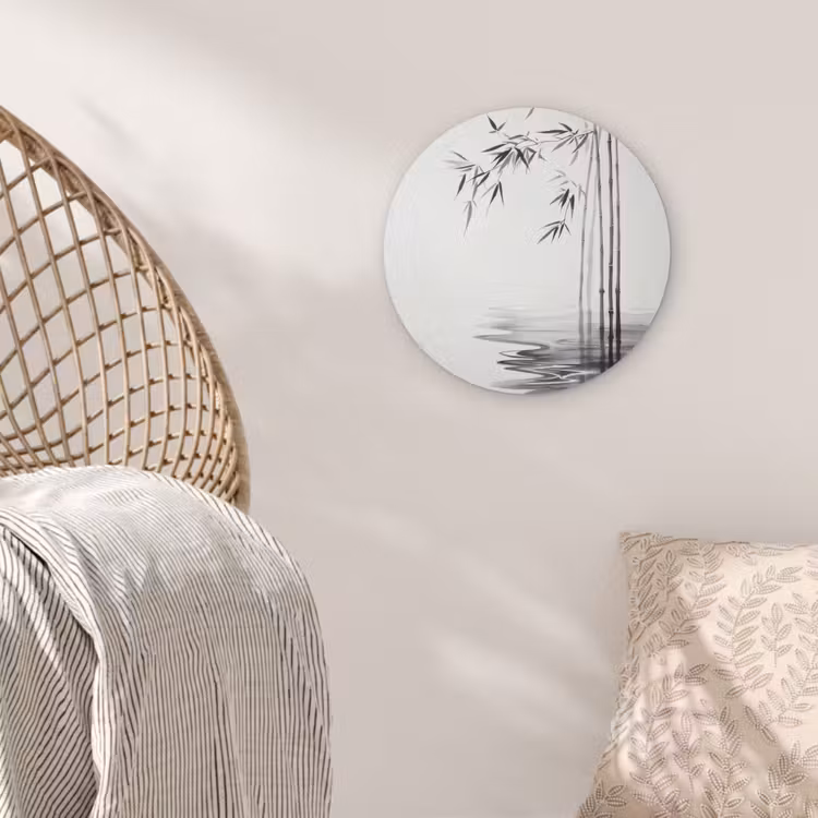 Bamboestammen - Water - Minimalistisch - Wit Akoestische PET Vilt - Rond klein -sfeer4