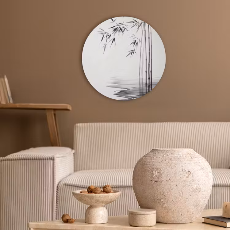 Bamboestammen - Water - Minimalistisch - Wit Akoestische PET Vilt - Rond klein -sfeer1