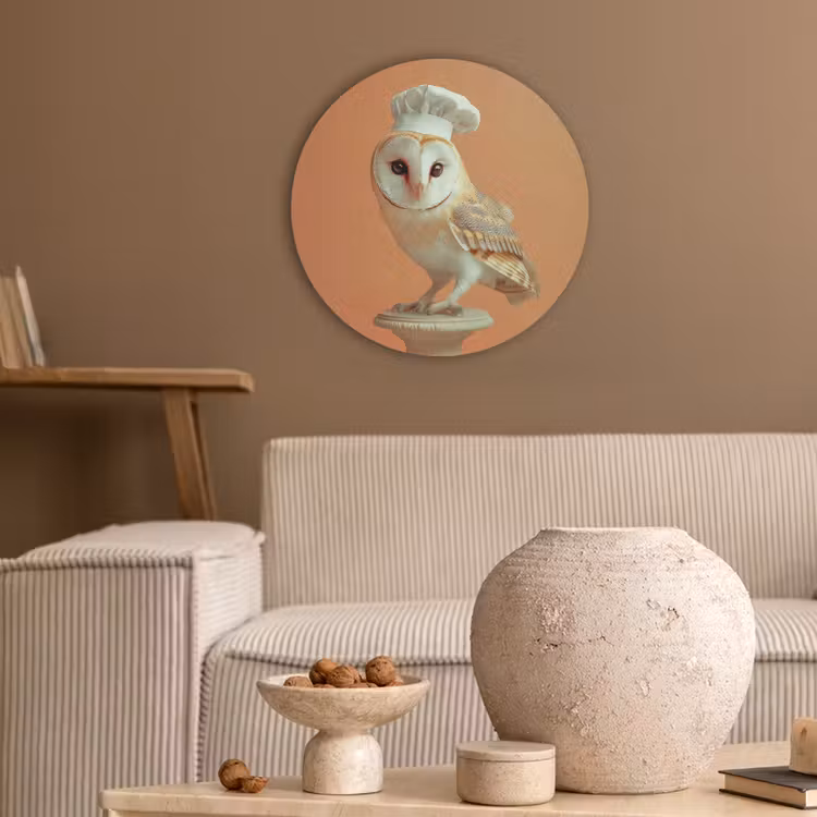 Kerkuil - Koksmuts - Oranje - Vogel Akoestische PET Vilt - Rond klein -sfeer1