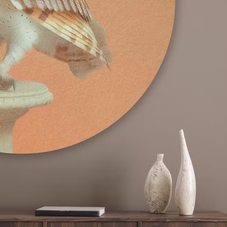 Kerkuil - Koksmuts - Oranje - Vogel Akoestische PET Vilt - Rond klein -sfeer5_closeup