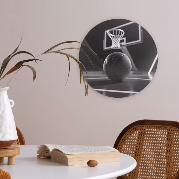 Basketbal - Basketbalveld - Lichtlijnen Akoestische PET Vilt - Rond klein -sfeer3