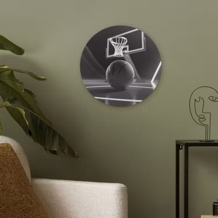 Basketbal - Basketbalveld - Lichtlijnen Akoestische PET Vilt - Rond klein -sfeer2