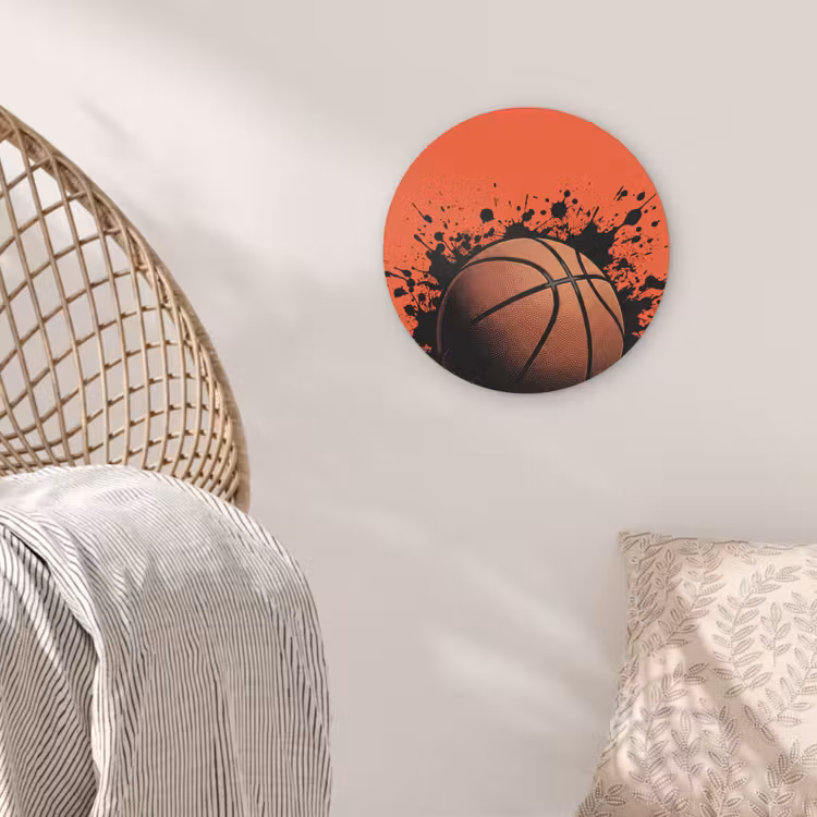 Basketbal - Verf - Sport - Oranje Akoestische PET Vilt - Rond klein -sfeer4