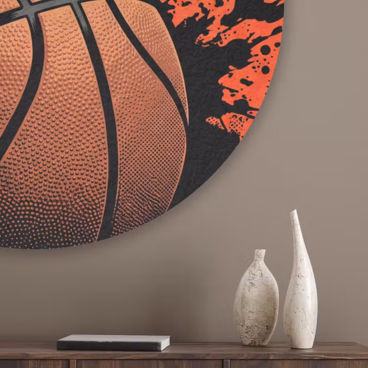 Basketbal - Verf - Sport - Oranje Akoestische PET Vilt - Rond klein -sfeer5_closeup