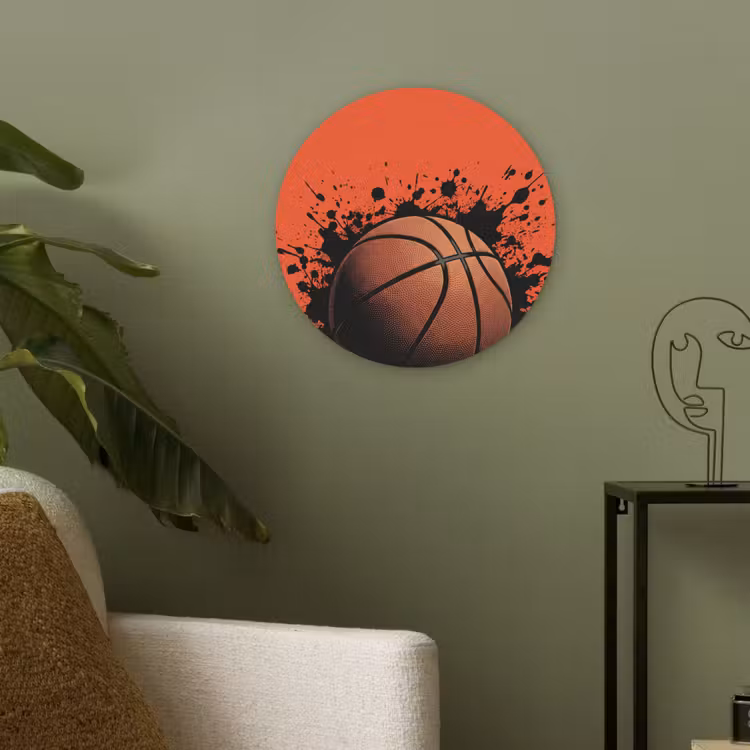 Basketbal - Verf - Sport - Oranje Akoestische PET Vilt - Rond klein -sfeer2