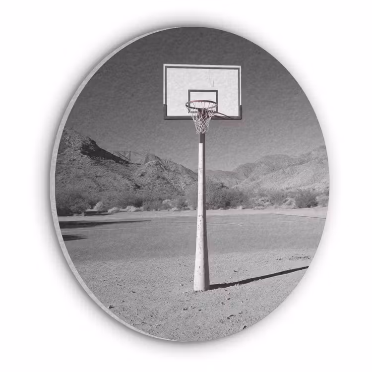 Basketbalpaal - Landschap - Zand - Wit Akoestische PET Vilt - Rond klein -3d