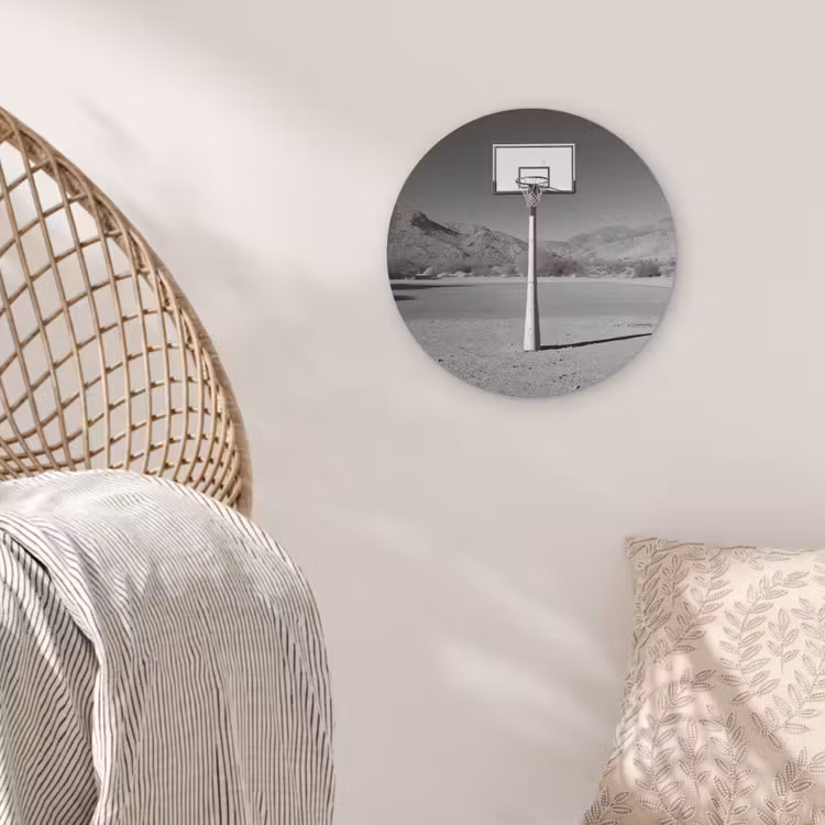 Basketbalpaal - Landschap - Zand - Wit Akoestische PET Vilt - Rond klein -sfeer4