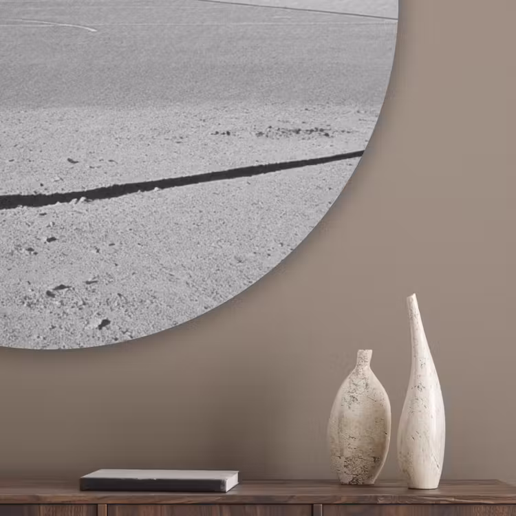 Basketbalpaal - Landschap - Zand - Wit Akoestische PET Vilt - Rond klein -sfeer5_closeup