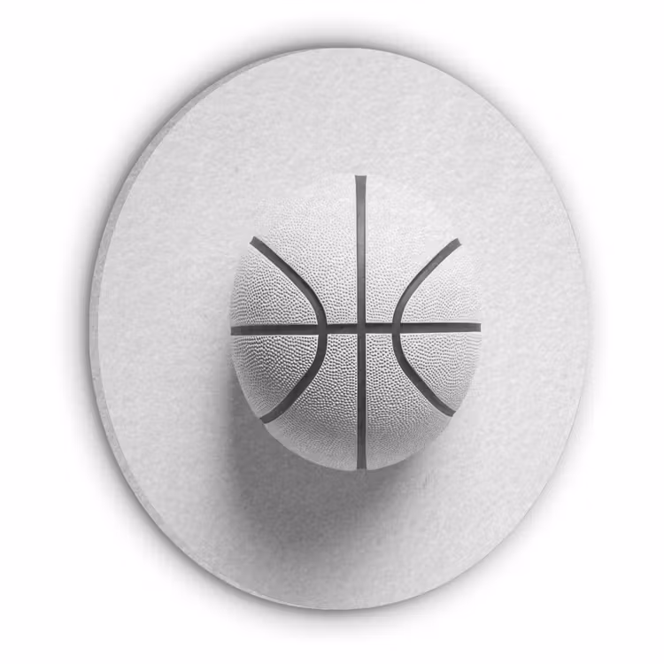 Basketbal - Wit - Schaduw - Lijnen Akoestische PET Vilt - Rond klein -3d
