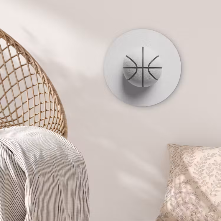 Basketbal - Wit - Schaduw - Lijnen Akoestische PET Vilt - Rond klein -sfeer4