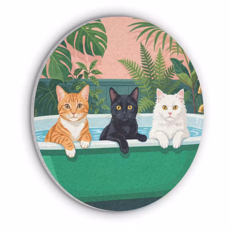 Badkamer - Kattenparade - Kleurrijk Akoestische PET Vilt - Rond klein -3d