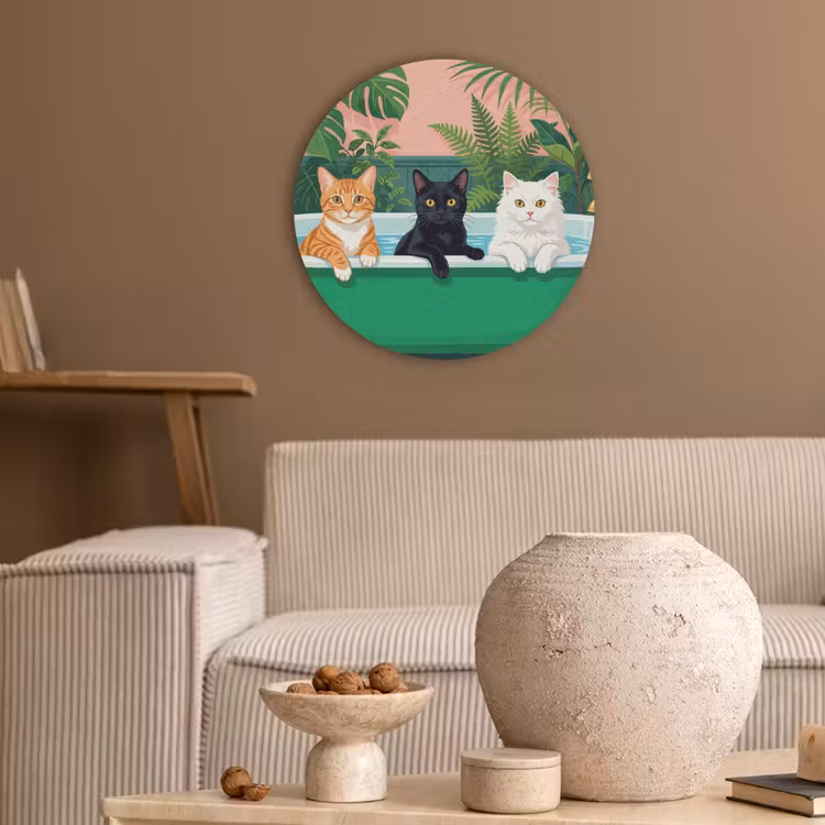 Badkamer - Kattenparade - Kleurrijk Akoestische PET Vilt - Rond klein -sfeer1