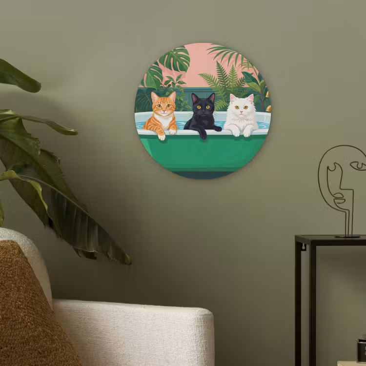 Badkamer - Kattenparade - Kleurrijk Akoestische PET Vilt - Rond klein -sfeer2