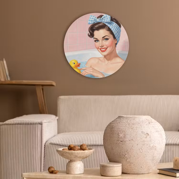 Badkamer - Eend - Blauw Akoestische PET Vilt - Rond klein -sfeer1