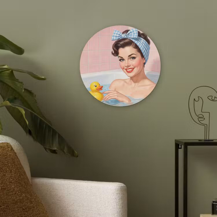 Badkamer - Eend - Blauw Akoestische PET Vilt - Rond klein -sfeer2