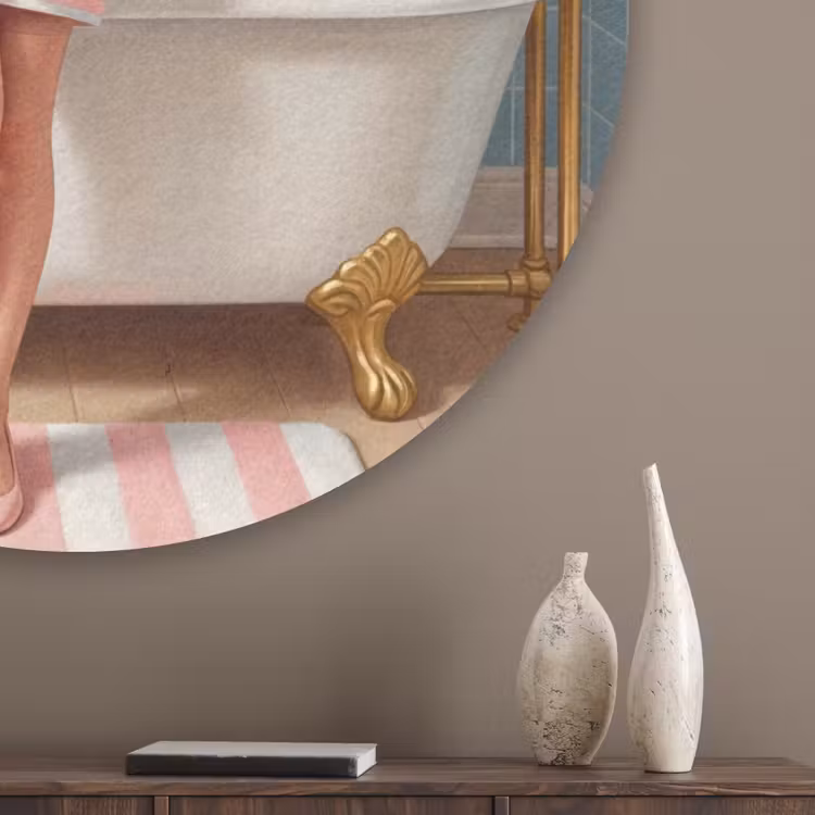 Badkamer - Vrouw - Roze Akoestische PET Vilt - Rond klein -sfeer5_closeup
