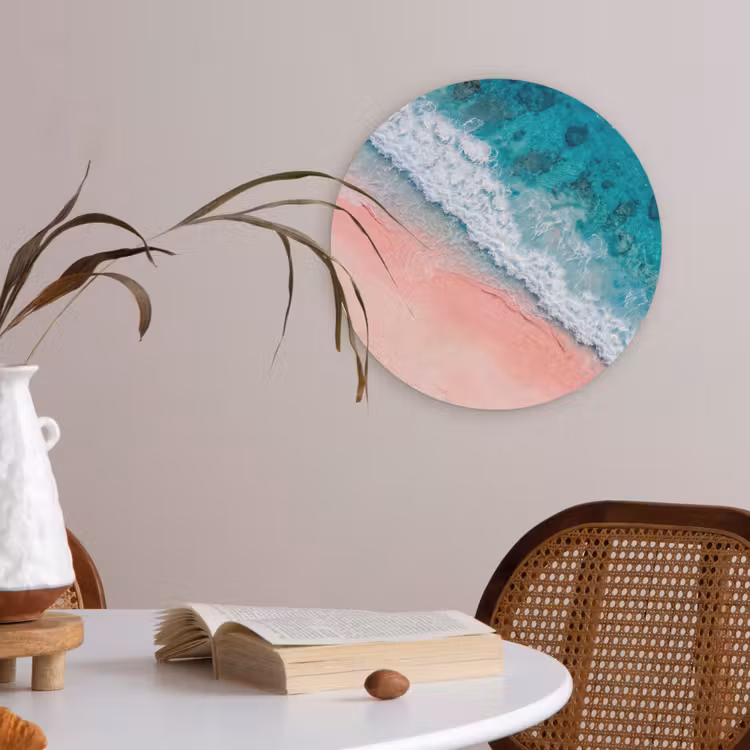 Strand - Oceaan - Golven - Roze Zand - Natuur Akoestische PET Vilt - Rond klein -sfeer3