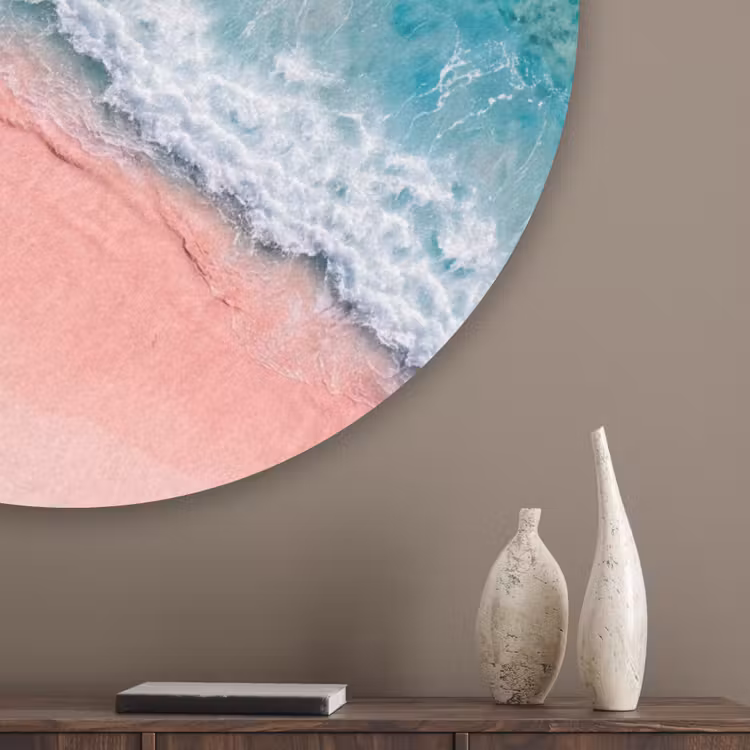 Strand - Oceaan - Golven - Roze Zand - Natuur Akoestische PET Vilt - Rond klein -sfeer5_closeup