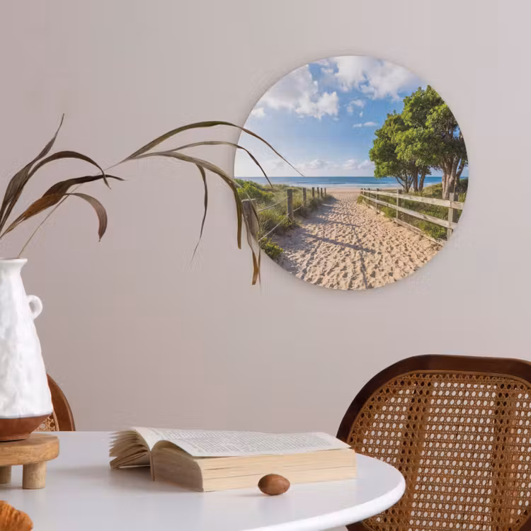 Strand - Zandpad - Oceaan - Natuur Akoestische PET Vilt - Rond klein -sfeer3