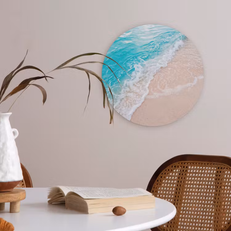 Strand - Zee - Golf - Natuur - Blauw Akoestische PET Vilt - Rond klein -sfeer3