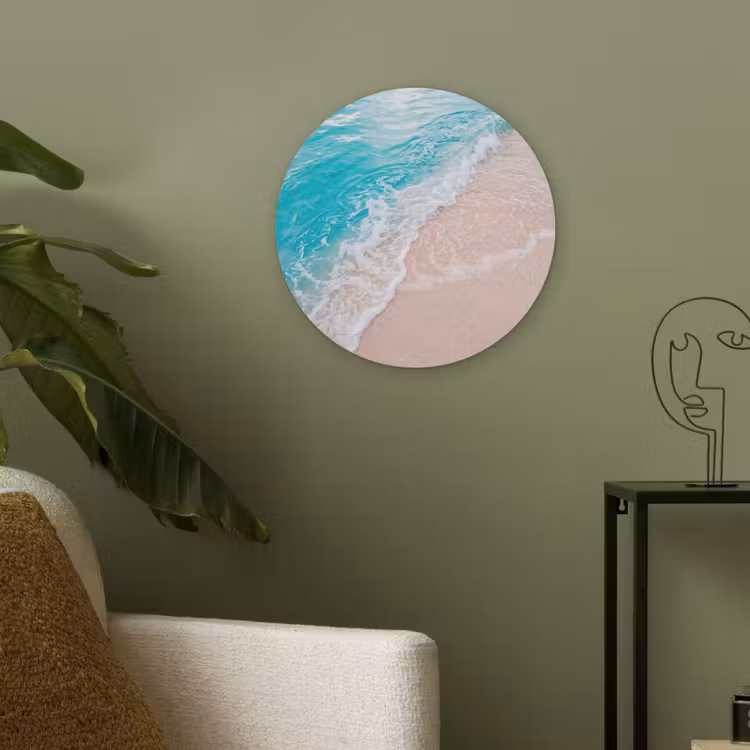 Strand - Zee - Golf - Natuur - Blauw Akoestische PET Vilt - Rond klein -sfeer2