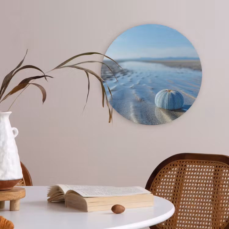Strand - Schild - Water - Blauw Akoestische PET Vilt - Rond klein -sfeer3