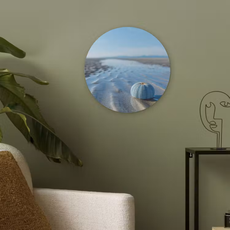 Strand - Schild - Water - Blauw Akoestische PET Vilt - Rond klein -sfeer2