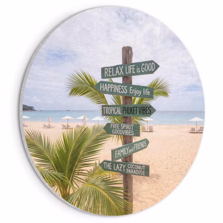 Strand - Wegwijzer - Palmen - Tropisch - Groen Akoestische PET Vilt - Rond klein -3d