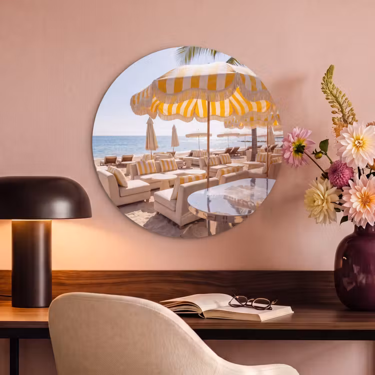 Strand - Ligbedden - Vakantie - Modern - Geel Akoestische PET Vilt - Rond klein -sfeer3